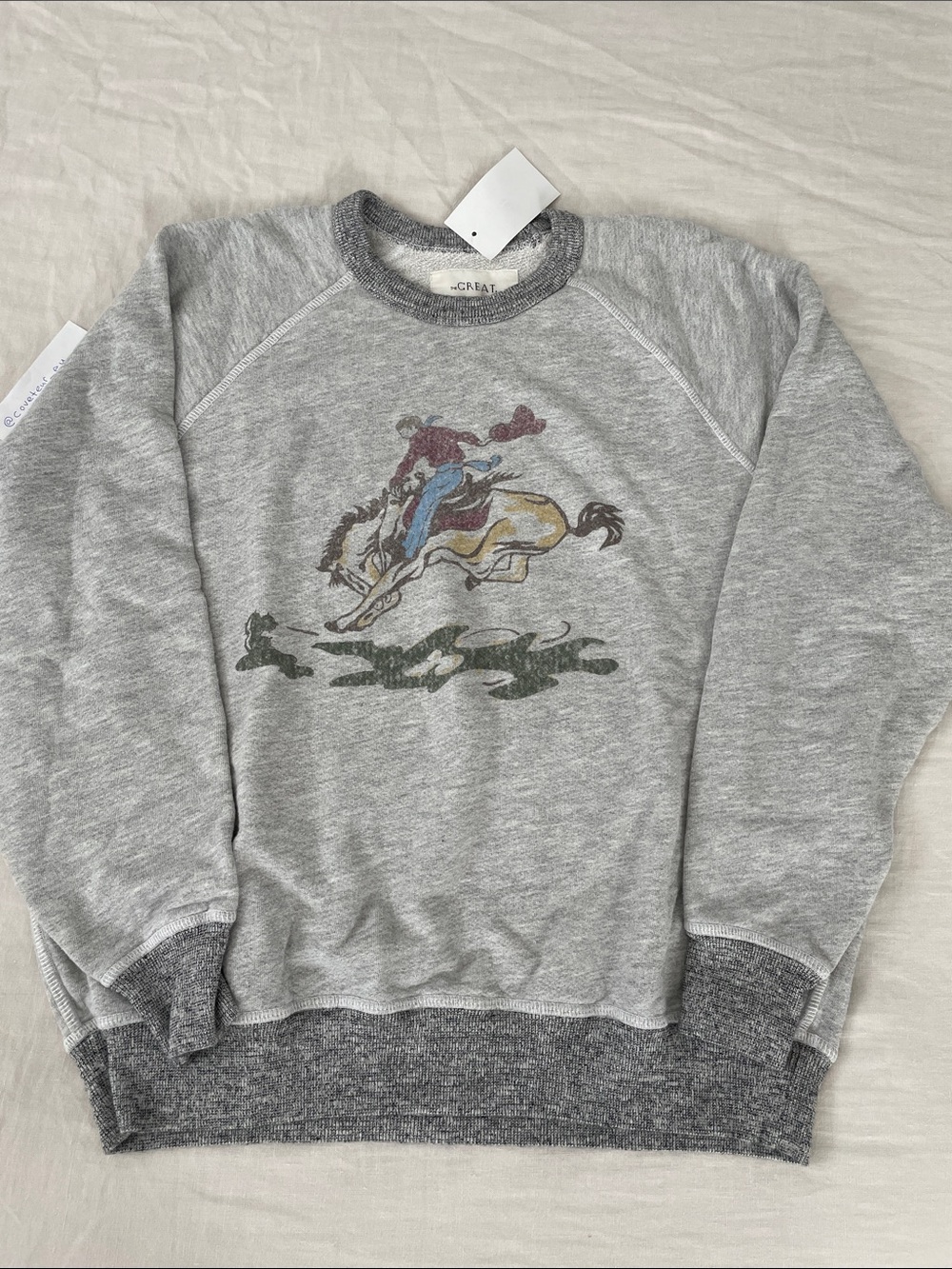 NWT The Great. College Sweatshirt with Rider Graphic Soft Heather Grey. Size 1. - Picture 2 of 9